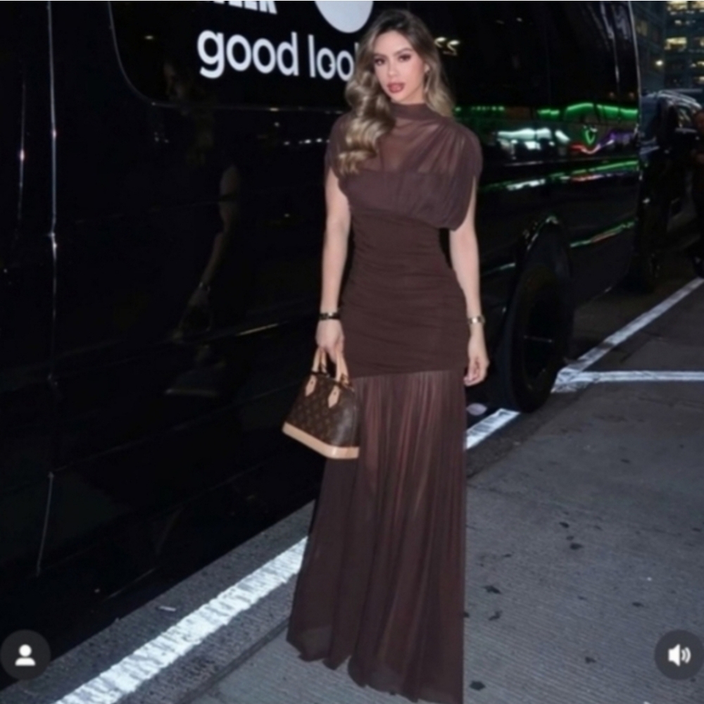 Zara Draped Midi Dress Brown NWT - Picture 11 of 16